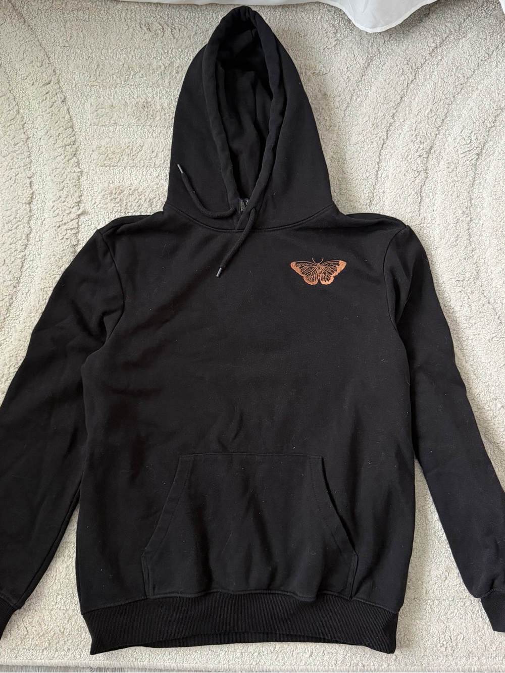 H&M Black Crewneck Hoodie with brown Butterfly Patch